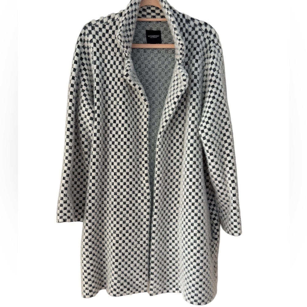 LIVERPOOL LOS ANGELOS Cream and Black Checked Sweater Coat Size XL